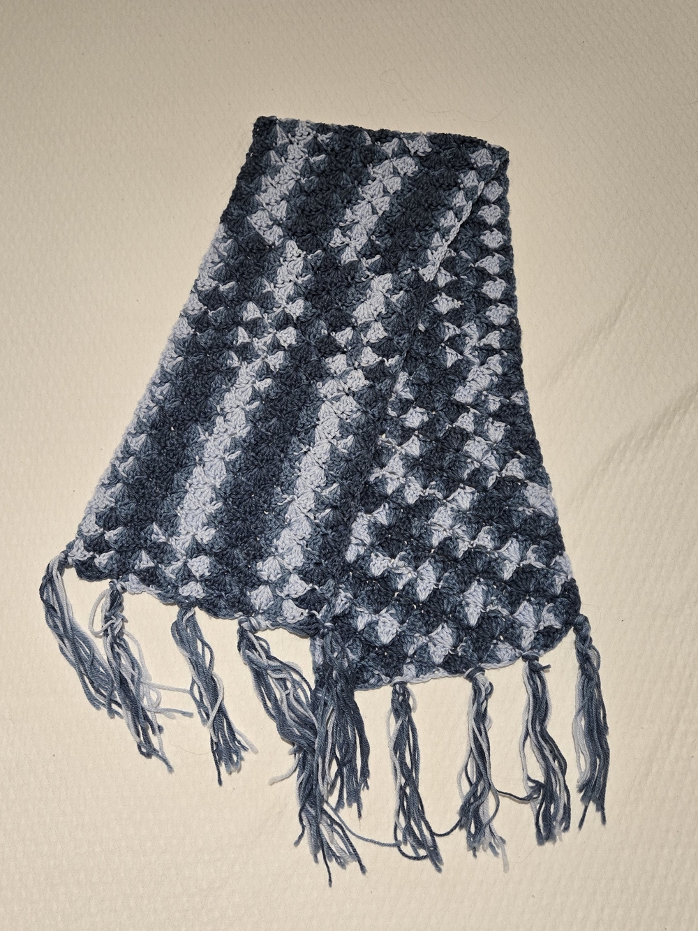 Preloved Handmade Blue Crochet Fringe Scarf